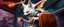 Placeholder: master oil painting by Rembrandt, scary ai sami white fox gremlin woman on buss through space neon comet shower , motion blur background, goa trance poster