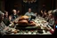 Placeholder: Christmas dinner table with extended family in sitting politely around table with a large oozing roasted turkey on a platter with a baby xenomorph bursting from out of the turkey, visceral, unsettling, by Joel-Peter Witkin and Laurie Lipton, color photograph, weirdcore, sharp focus, dynamic lighting, 8K resolution