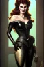 Placeholder: painting of summer cummings as evil queen in black leather, feminie, angry, stern look on her face, volouptous, busty, cleavage, emperious, mature, highly detailed, digital painting, artstation, concept art, smooth, sharp focus, illustration, art by gaston bussiere and alphonse mucha