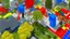 Placeholder: Aerial view of a Mondrian-style park, featuring a grid of rectangles in primary colors and white, with trees and people integrated into the design, digital art. A man, possibly in his 40s, is seen in the upper left, while another man, also likely in his 40s, is positioned in the upper right.