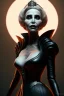 Placeholder: Constance Langdon as evil queen in black leather, leather, busty, cleavage, angry, stern look. character design by cory loftis, fenghua zhong, ryohei hase, ismail inceoglu and ruan jia. unreal engine 5, artistic lighting, highly detailed, photorealistic, fantasy