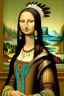 Placeholder: Mona Lisa wears a Pocahontas dress and a Native American feather on her head