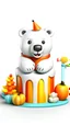 Placeholder: A photo realistic, cute island snow polar bear,jack-in-the-box,candy corn, Halloween character, Disney style, white background