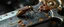 Placeholder: Tiny metallic-eating insect crawling on a corroded sword, macro fantasy realism, detailed textures, dungeon environment, ominous but slightly absurd tone