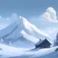 Placeholder: anime style snowy mountain in a blizzard with a small cabin in the background