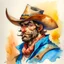 Placeholder: dnd, fantasy, watercolour, humongous strokes, stylistic, portrait, illustration, furry, cowboy, personable face