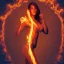 Placeholder: woman made of fire, full body portrait, long flowing hair, only wearing skin-colored bikini, highly detailed, real life photo, photo quality, extremely detailed, high quality, standing in fire