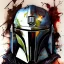 Placeholder: photorealistic the mandalorian helmet with weathered painting , illustration on coarse canvas by <agnes cecile> <Yoji Shinkawa>, ornate and intricate details , soft smooth lighting, concept art,