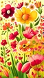 Placeholder: Spring flowers, art, drawing, very illustrative, children book style, detailed, vibrant colors.