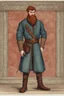 Placeholder: man, medieval, fighter, russian, croocked nose, czar, rich, simple clothes, short messy hair, thick beard, oligarch, brocade coat with fur, brocade clothes, pencil drawing,red hair, muscles, background frame, 20 years old, medival leather bootsspitz, gewand aus seide