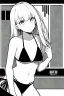 Placeholder: manga, greyscale, line arts, slim girl in bikini