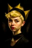 Placeholder: Portrait of a female fantasy gnome, short blonde hair, Caravaggio style
