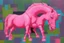 Placeholder: Big pink plastic toy horse.19th painting