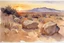 Placeholder: Sunset, rocks, mountains, rocky land, epic, john singer sargent watercolor paintings