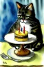 Placeholder: A cute cat is having a birthday cake. Watercolour