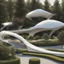 Placeholder: Parque, árboles, senderos, kioscos, bancas, sillas, gente, Arquitectura minimalista estilo Zaha Hadid, calidad ultra, 3D 8k