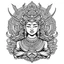 Placeholder: neo traditional bali women god tattos , white background, vector outline, black and white color. Only outline