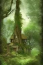 Placeholder: Cottage overgrown with ancient trees, high-fantasy, digital art.