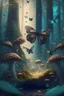 Placeholder: create a forest scene with butterflies and mushrooms