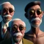 Placeholder: Portrait, American shot view, old Asian man + little monkey, cabaret scene, steampunk. Sunglasses, smoking, happy, hot. Many people background, highly detailed, concept art, unreal engine 5, god rays, ray tracing, RTX, lumen lighting, ultra detail, volumetric lighting, 3d, finely drawn, high definition, high resolution.