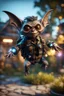 Placeholder: bat gremlin scout pimp hippie, hovering with glowing jets from rocket backpack in the backyard, in the style of a fallout 4,bokeh like f/0.8, tilt-shift lens 8k, high detail, smooth render, down-light, unreal engine, prize winning