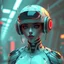 Placeholder: a retro-futuristic feminine android, space age, dystopia, stylised, digital art, 3d render