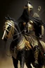 Placeholder: Arab warrior Full Body Full Armored Wearing Face Mask Iron Masculine Mysterious Powerful Fantasy High Quality Carrying his bow Golden clothes His horse behind him