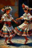 Placeholder: 2 maxican childeren dancing traditional clothes painting neoclassism in a traditional