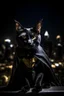 Placeholder: retrato de un gato vestido como batman con una ciudad de noche sombria de fondo