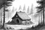 Placeholder: basic pencil sketch of Hagrids round hovel isolated in a forest clearing