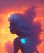 Placeholder: Wonder silhouette, monde en fleurs, concept art, crépuscule , bleu oranger, vibrant Color, réaliste