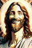 Placeholder: friendly smiling jesus portrait| centered | symmetrical | key visual | intricate | highly detailed | iconic | precise lineart | vibrant | comprehensive cinematic | alphonse mucha style illustration | very high resolution | sharp focus | poster | no watermarks, plain background