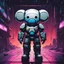 Placeholder: hectorlozano cyberpunk Kaws with an armored space