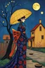 Placeholder: Surreal-dadaism of a kayan woman on the village ,absurd gown, fauvism mondrial by Ross Draws,Andy Kehoe, Hokusai, deep blue, deep purple,gold foil, zentangle art by Norman Rockwel