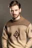 Placeholder: Man's large beige jumper with brown triangles and neck collar