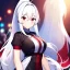 Placeholder: Clear focus, 8k, beautiful lighting, vibrant colors, girl, white hair, long hair, vibrant red eyes, ponytail, same twins, white hair, red eyes, same clothes,