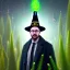 Placeholder: portrait of optimist scientist in coat, metal xmas plasma mad hat ,cell towers overgrown with plants, autmn, mist,sparks flying, spotlights, spray paint art, book illustration, 4k, high detail