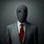 Placeholder: a man wearing a grey suit with a red tie who has no face