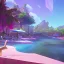 Placeholder: landscape, watercolor, cat wearing sunglasses relaxing by poolside, summer, synthwave, hyper realism, unity engine -- ar 3:2 -- v 4