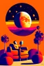 Placeholder: simple digital art scene, Elon musk sitting on the moon on an orange couch, beer in hand ,eating popcorn, looking unamused at planet earth,. selective colours