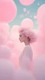 Placeholder: beautiful young woman, abstract cotton candy, bubble pinkish dreamland