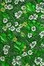 Placeholder: west African , white outline wax, batik flowers, green leaves