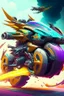 Placeholder: A combination of ultra-advanced car and crazy Max fighter, super sporty, with color and nano technology An advanced motorcycle with four wheels and a turbo jet in the back with rockets and machine guns,At war with humans