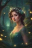 Placeholder: Painting of a dream girl in a fantasy forest, glitters in the forest background, haunted forest, digital painting, inspired by thomas kinkade, fantasy painting, dancing girl, song, fantasy art, fantasy girl, beautiful girl, beautiful face, young girl, beautiful painting, forest In the background, dark night, glitter in the background, fantasy forest, high quality, 4k