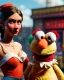 Placeholder: waitress woman with Sesame Street muppet mask-head, concept art, retro style, smooth, unreal engine 5, god lights, ray tracing, RTX, lumen lighting, ultra detail, volumetric lighting, 3d.