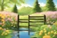 Placeholder: amazing sunset, flowers, distant mountains, cabin, fence, epic