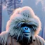 Placeholder: subject = (Yeti in a mask) background = (wildfires, flames, mountains, fires, smoke, disaster)