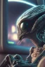 Placeholder: Alien watching a movie ,highly detailed, artstation, sharp focus,4k