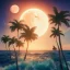 Placeholder: 1980's vaporwave aesthetic palm trees with lightning with lunar eclipse in the ocean waves sunset