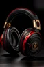 Placeholder: a heavy metal themed pair of wireless headphones black and red with gold accents